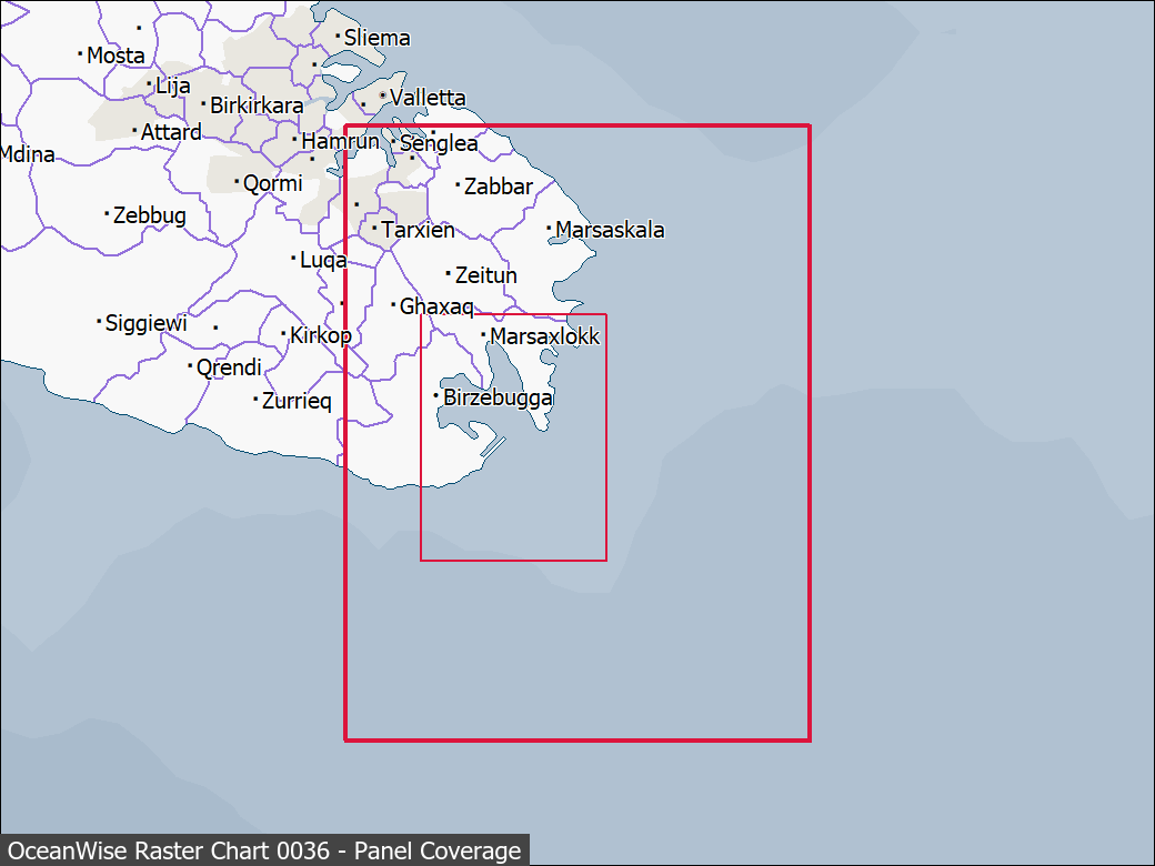 Panel coverage map for UKHO Raster Chart 0036