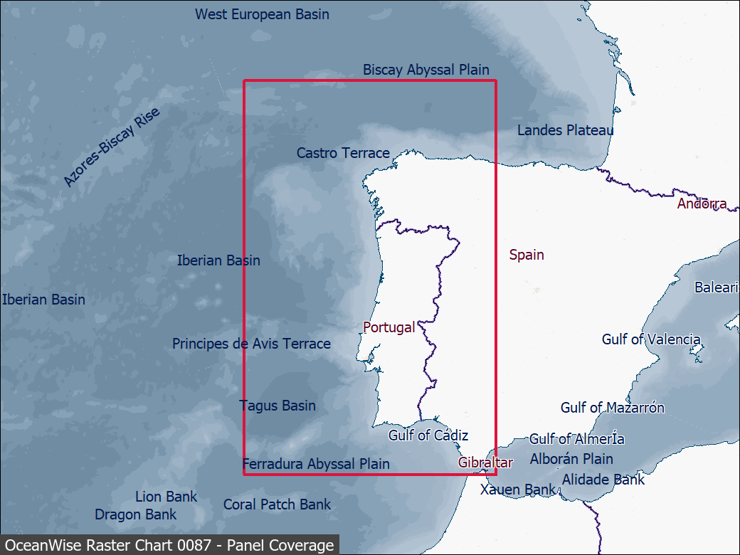 Panel coverage map for UKHO Raster Chart 0087