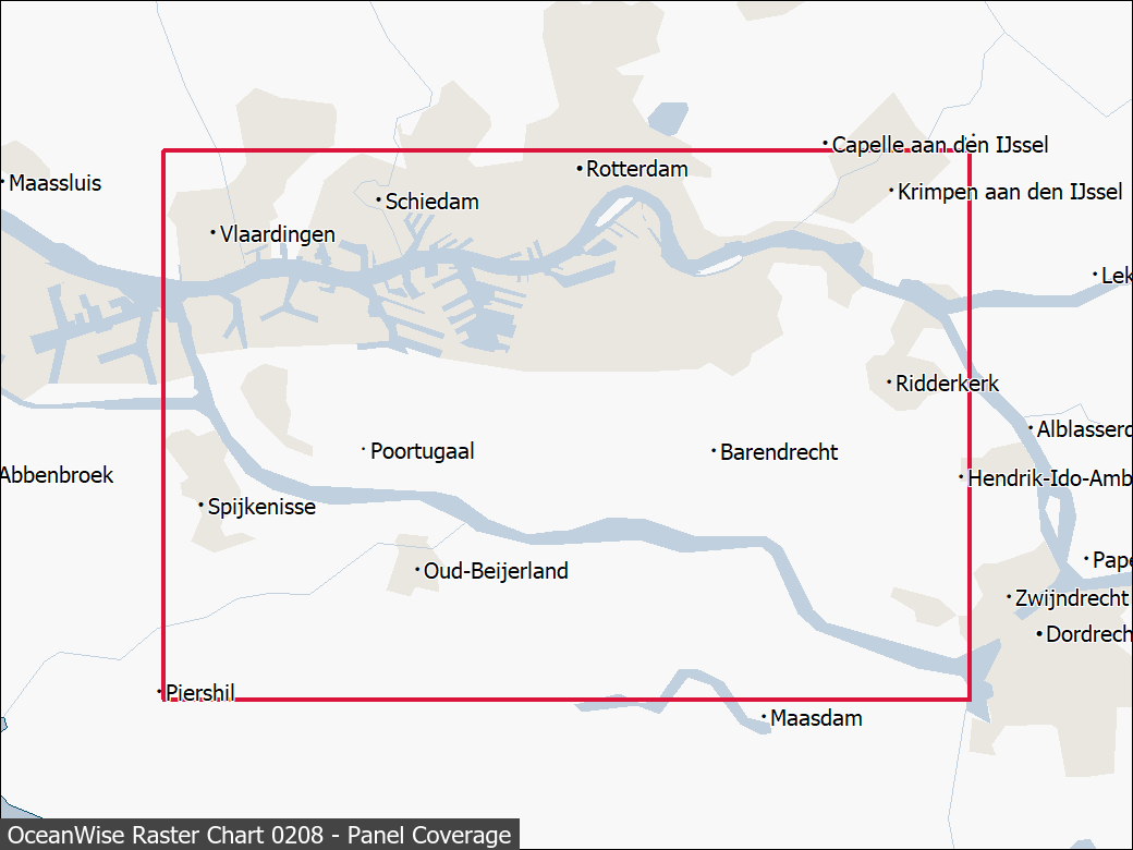 Panel coverage map for UKHO Raster Chart 0208