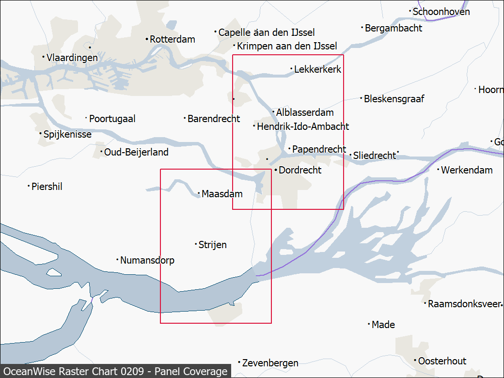 Panel coverage map for UKHO Raster Chart 0209