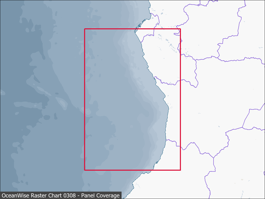 Panel coverage map for UKHO Raster Chart 0308