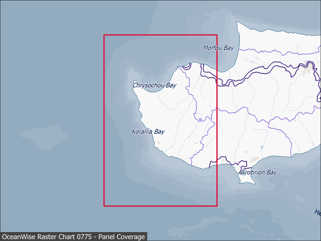 Panel coverage map for UKHO Raster Chart 0775