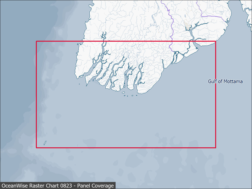 Panel coverage map for UKHO Raster Chart 0823