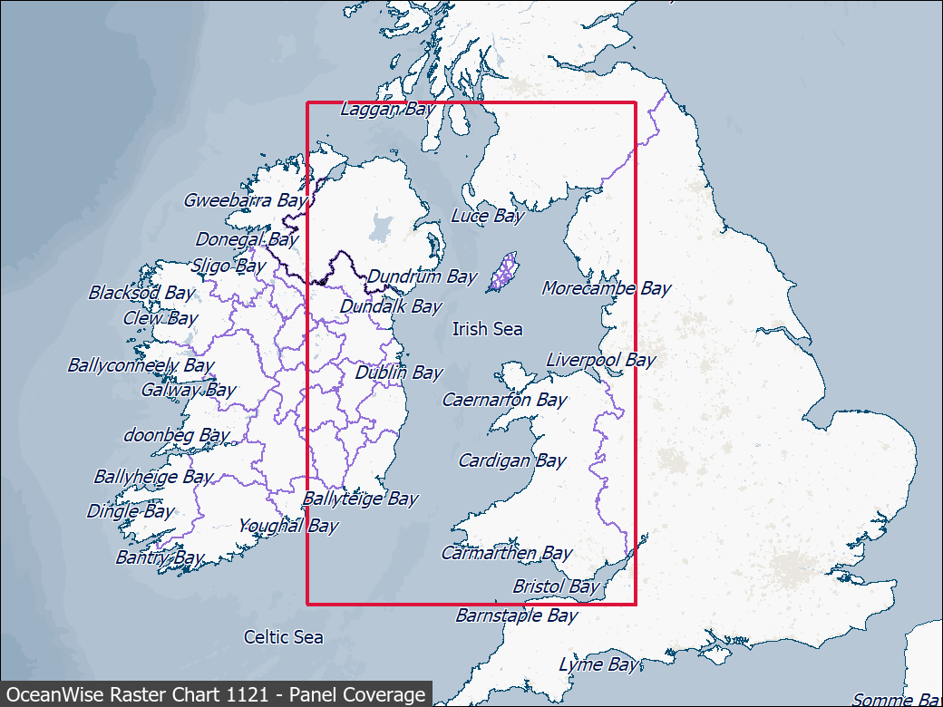 Panel coverage map for UKHO Raster Chart 1121