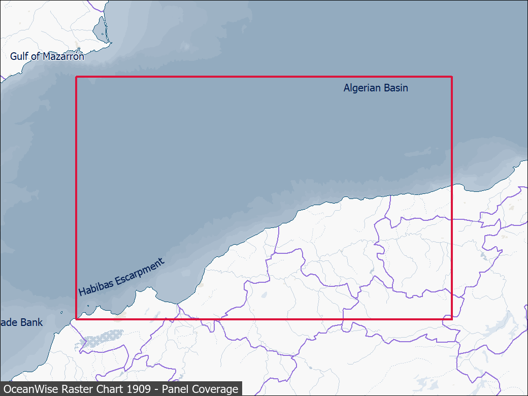 Panel coverage map for UKHO Raster Chart 1909