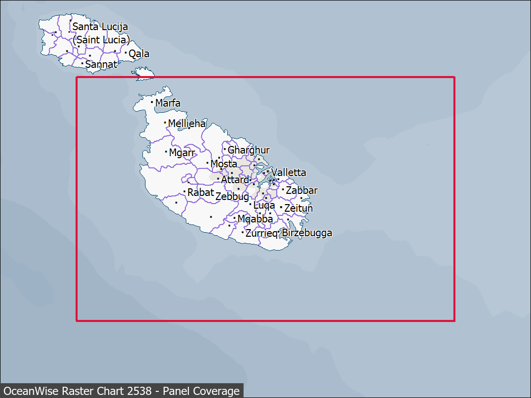 Panel coverage map for UKHO Raster Chart 2538