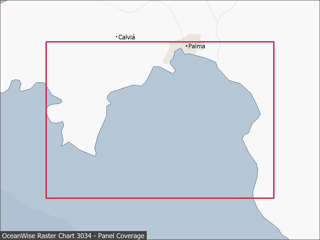 Panel coverage map for UKHO Raster Chart 3034