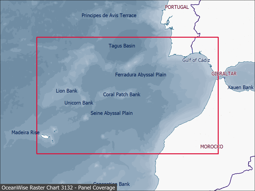 Panel coverage map for UKHO Raster Chart 3132