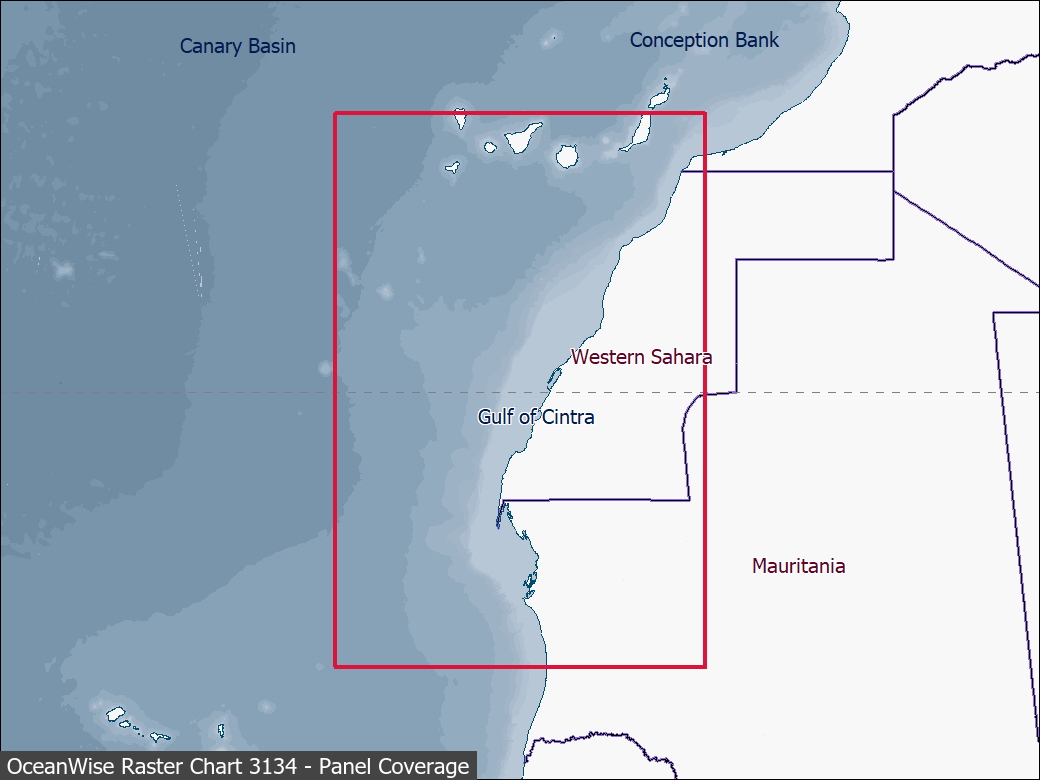 Panel coverage map for UKHO Raster Chart 3134