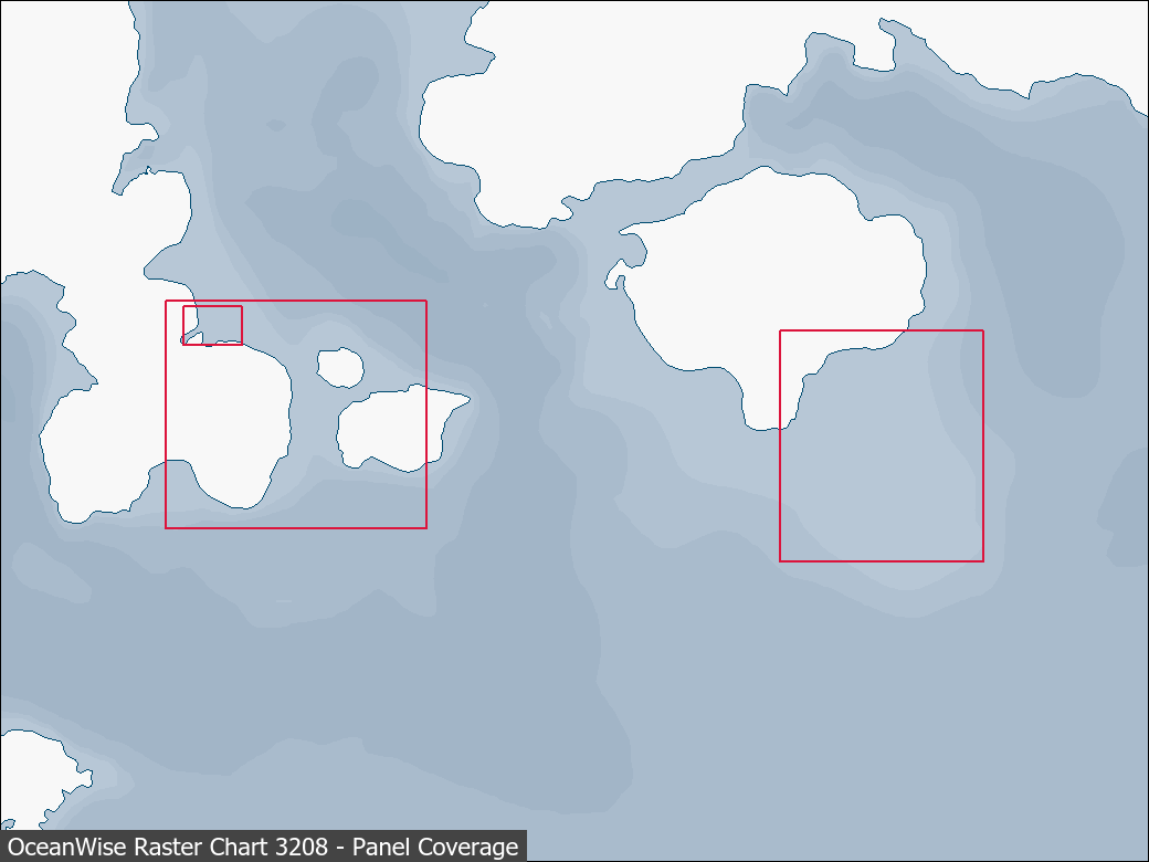 Panel coverage map for UKHO Raster Chart 3208