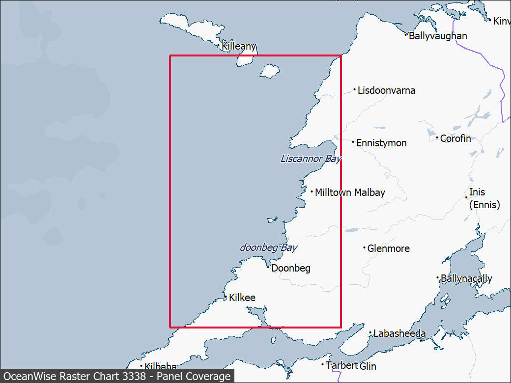 Panel coverage map for UKHO Raster Chart 3338