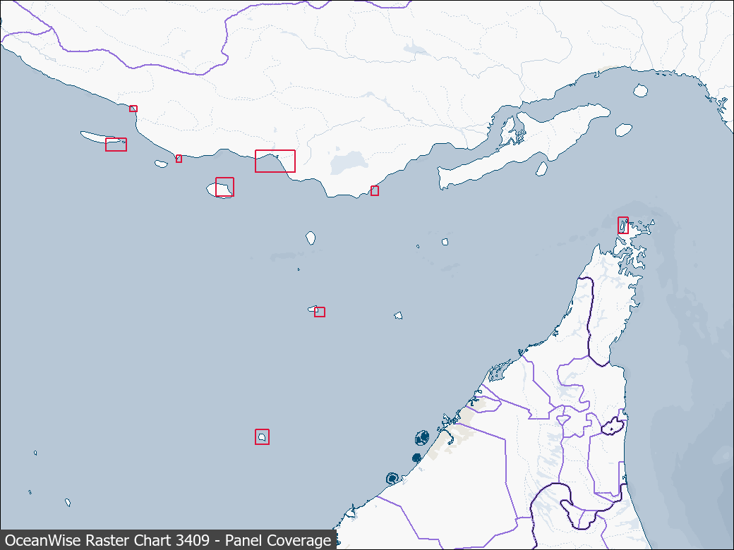 Panel coverage map for UKHO Raster Chart 3409