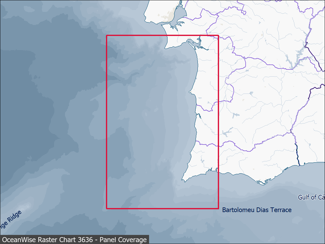 Panel coverage map for UKHO Raster Chart 3636