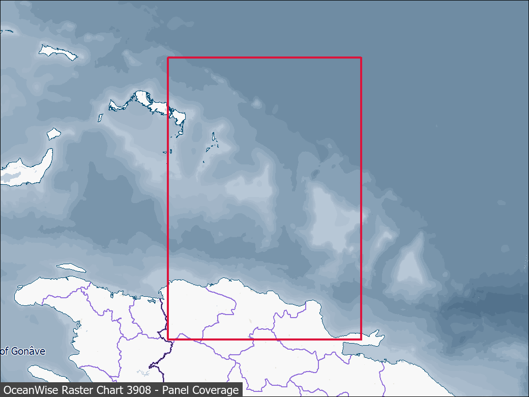 Panel coverage map for UKHO Raster Chart 3908